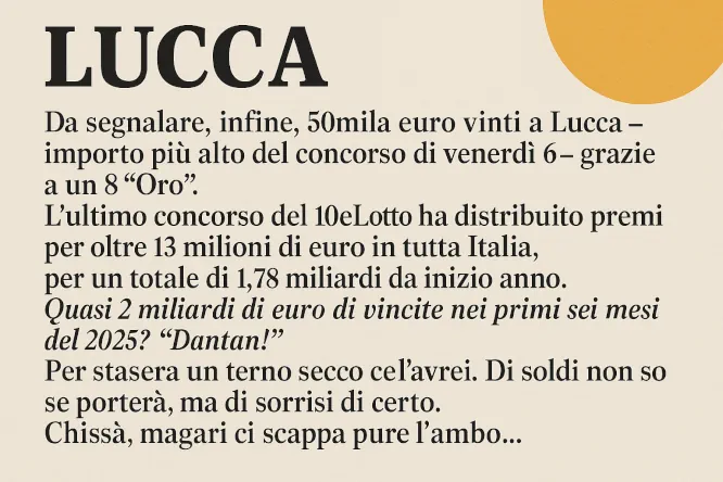 Lombardia pigliatutto: Vincite Lotto 6-7 giugno 2025 7 Lombardia pigliatutto: Vincite Lotto 6-7 giugno 2025