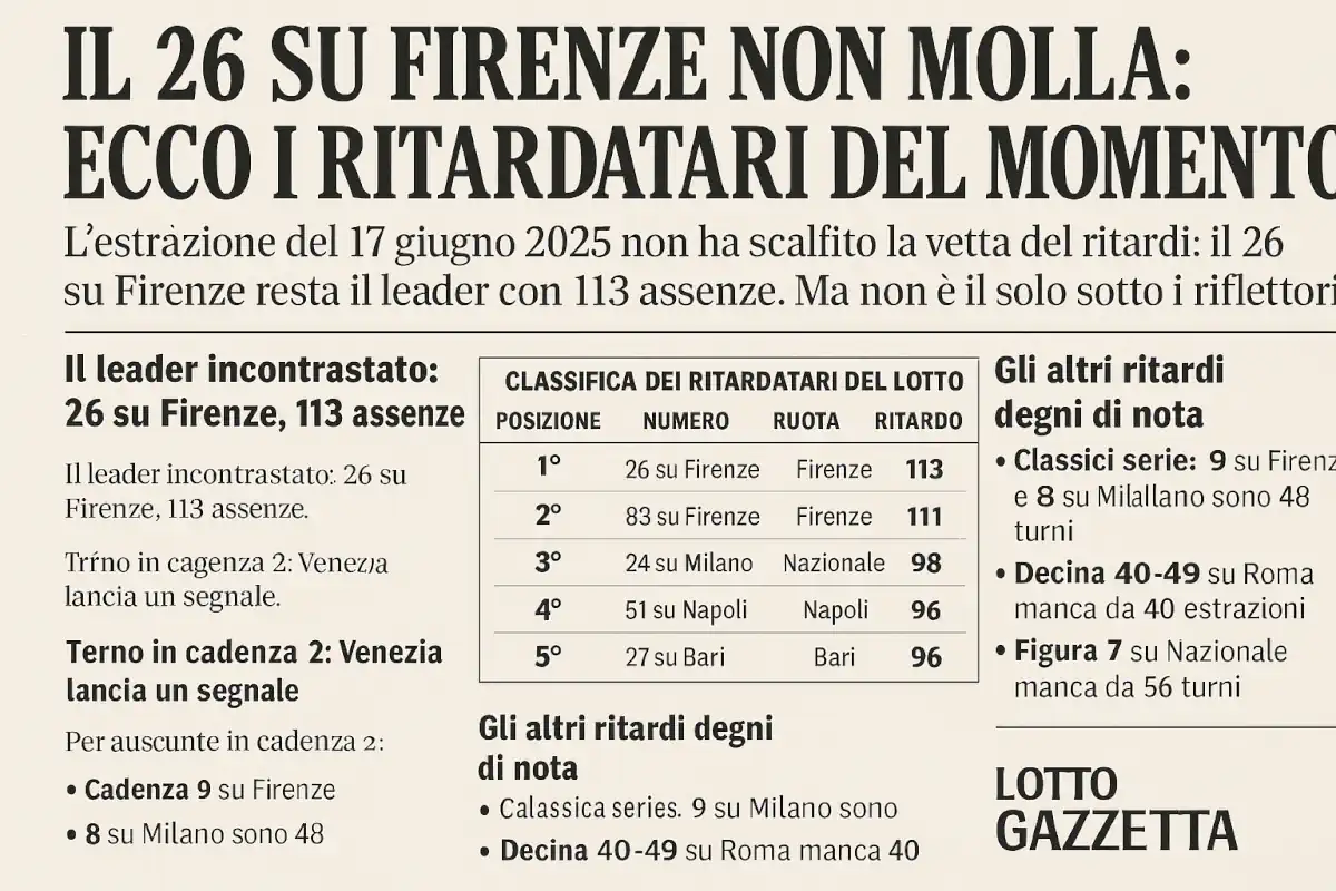 Il 26 su Firenze non molla: ecco i ritardatari del momento 6 Il 26 su Firenze non molla: ecco i ritardatari del momento