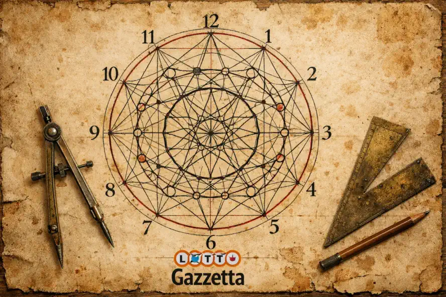 Schema di ciclometria applicata ai numeri del lotto su pergamena