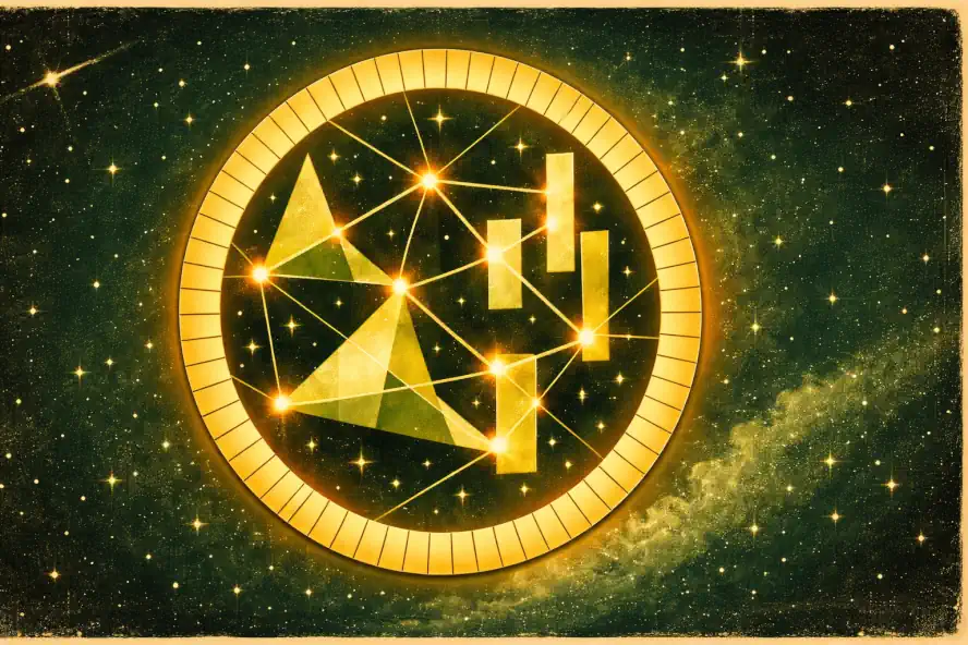 Illustrazione artistica del cerchio dei 90 numeri con connessioni geometriche luminose
