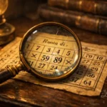Analisi Lotto 13/01/2026 dettaglio numeri 59 e 89 con lente d'ingrandimento vintage.