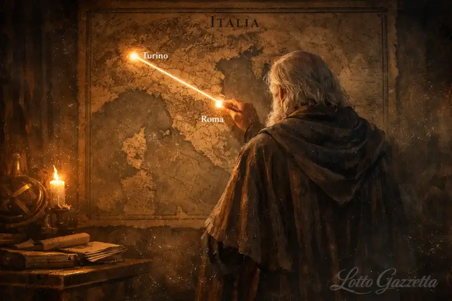 Analisi Lotto 13/01/2026: Lente del Saggio-Isotopia Gemella 6 Analisi Lotto 13/01/2026 Il Saggio traccia linee ciclometriche tra Roma e Torino.