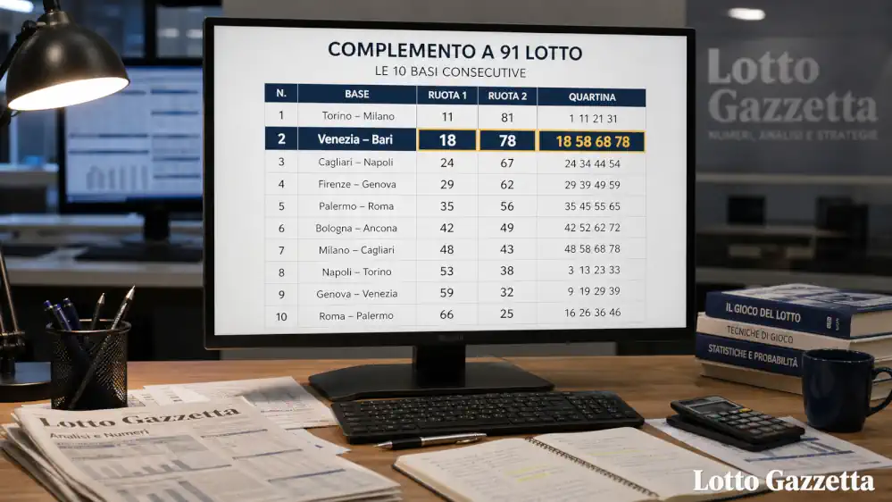 Complemento a 91 Lotto: chiusura su 78 8 Complemento a 91 Lotto: chiusura su 78