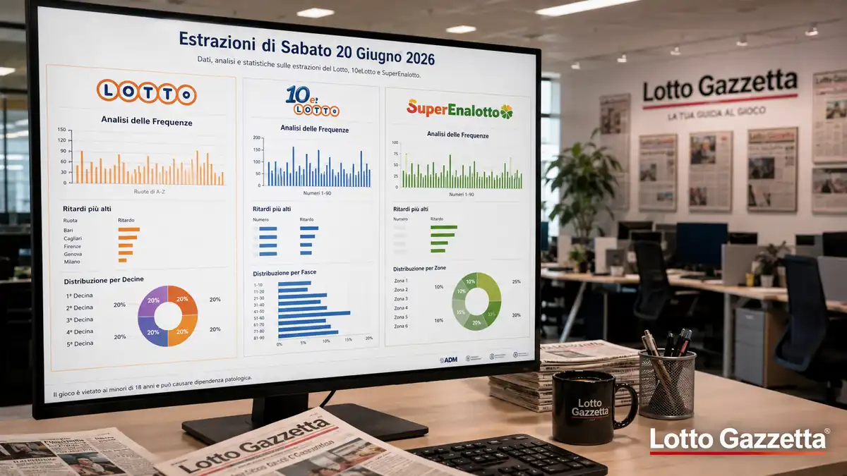 Estrazioni Lotto 10eLotto e SuperEnalotto 20/06/2026 4 Estrazioni Lotto 10eLotto e SuperEnalotto 20/06/2026