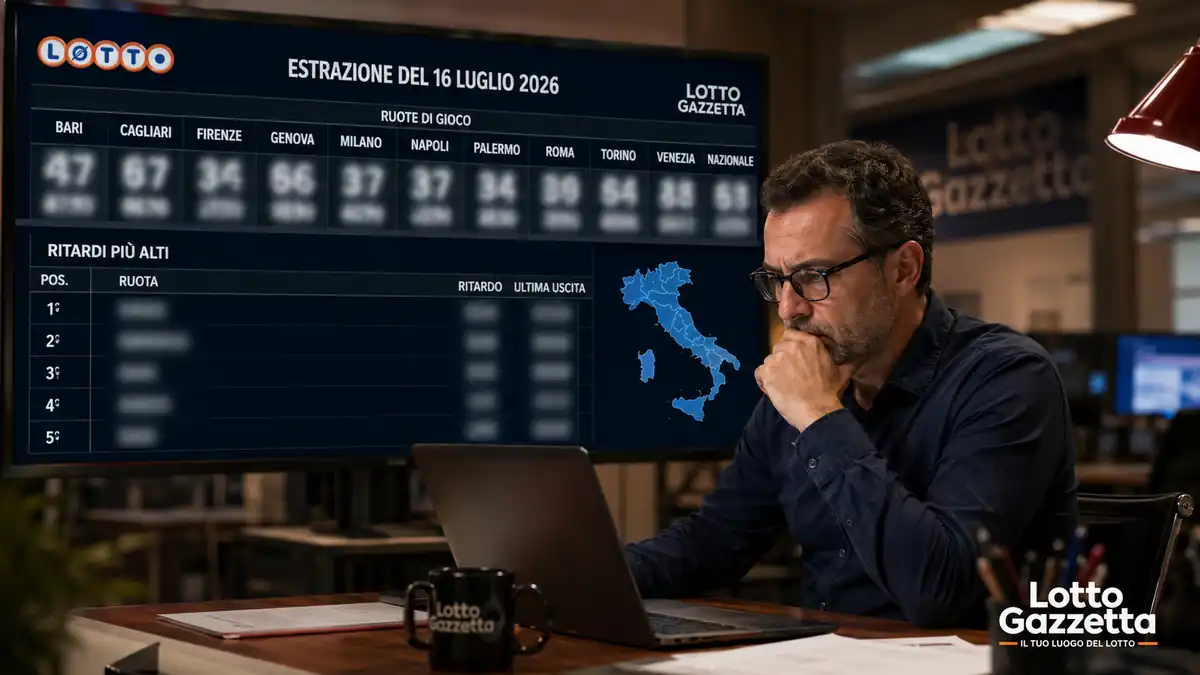 Estrazioni Lotto 16 luglio 2026 10elotto Superenalotto : ritardi e statistiche 5 Estrazioni Lotto 16 luglio 2026 10elotto Superenalotto : ritardi e statistiche