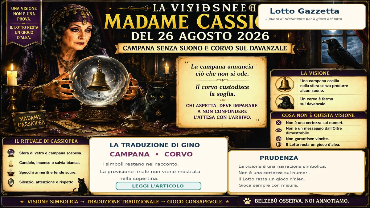 La visione di Madame Cassiopea del 26 agosto 2026: campana e corvo nella sfera