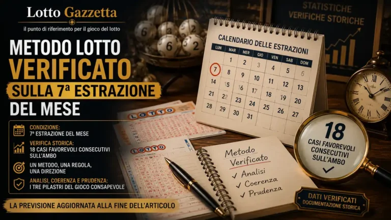 Metodo Lotto verificato sulla 7ª estrazione del mese: la regola che ha dato 18 casi favorevoli