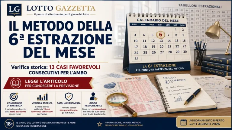 Metodo della 6ª estrazione del mese: la verifica storica dei 13 casi favorevoli