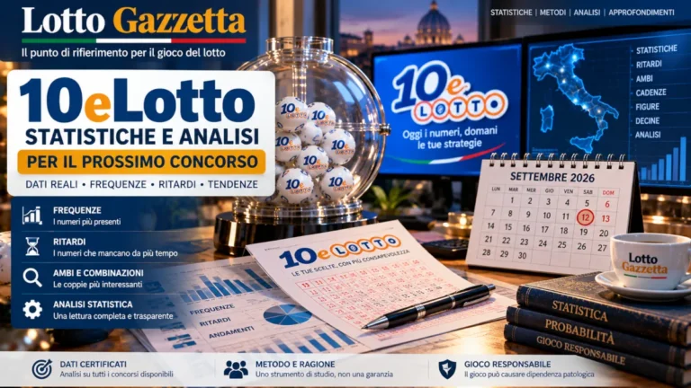 Statistiche 10eLotto valide per il prossimo concorso: estrazioni del 12 settembre 2026