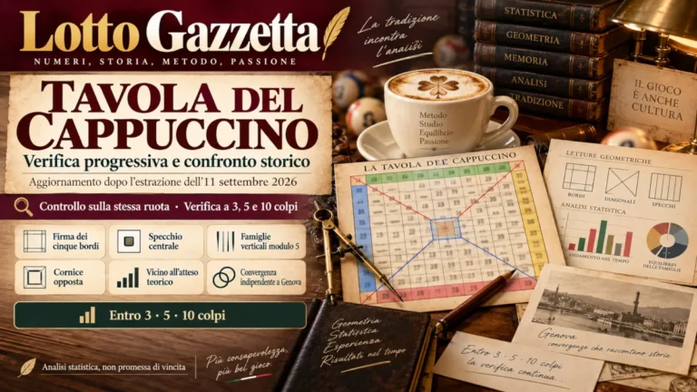 Tavola del Cappuccino: statistiche e previsioni per il concorso del 12 settembre 2026 47 Tavola del Cappuccino: statistiche e previsioni per il concorso del 12 settembre 2026
