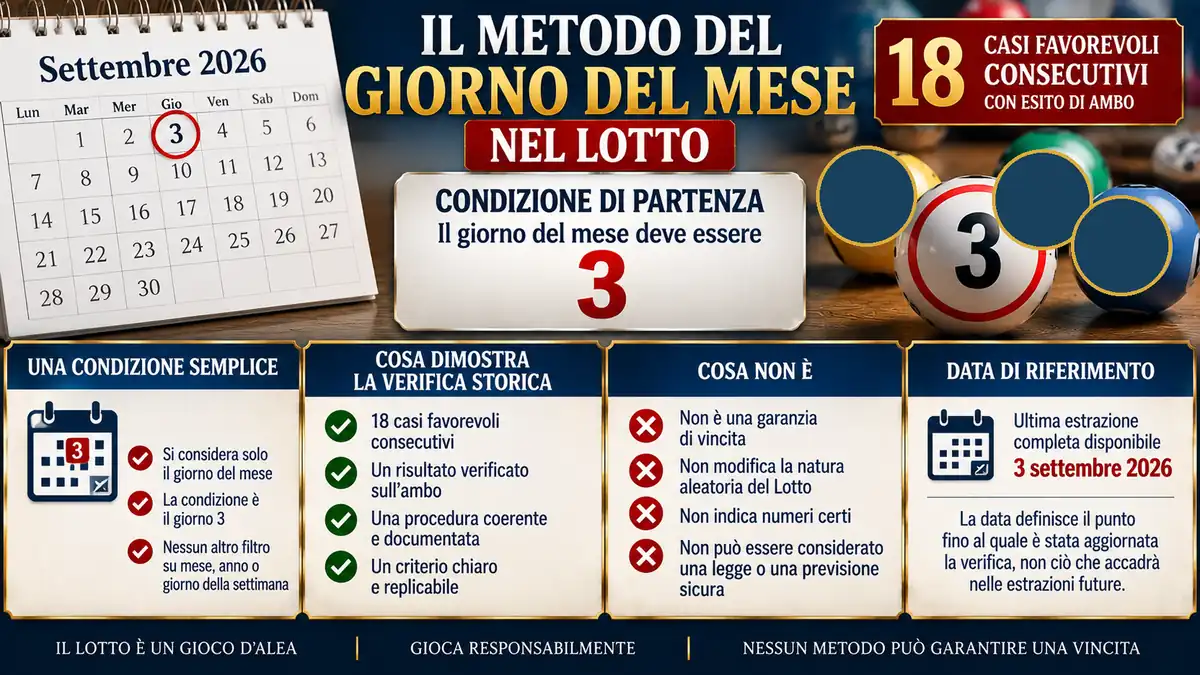 Metodo del giorno del mese nel Lotto: la verifica che parte dal calendario