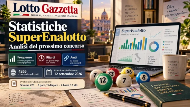 Statistiche SuperEnalotto valide per il prossimo concorso: estrazioni del 12 settembre 2026
