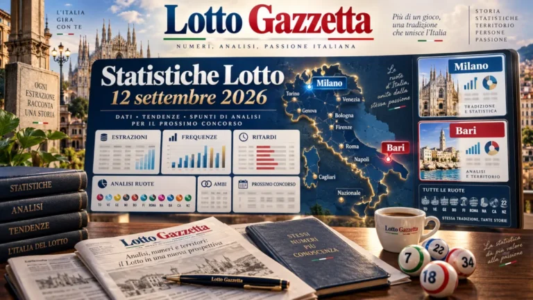 Statistiche Lotto valide per il prossimo concorso: estrazioni del 12 settembre 2026