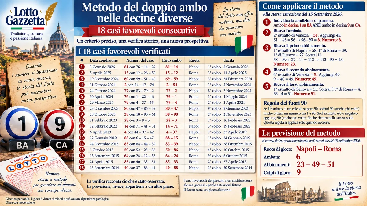 Metodo del doppio ambo nelle decine diverse: la verifica storica 1