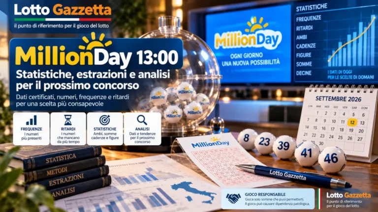 Statistiche MillionDay 13:00 valide per il prossimo concorso: estrazioni del 12 settembre 2026