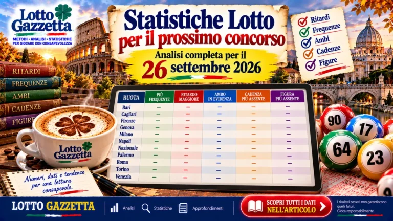 Statistiche Lotto per il prossimo concorso del 26 Settembre 2026 4 Statistiche Lotto per il prossimo concorso del 26 Settembre 2026