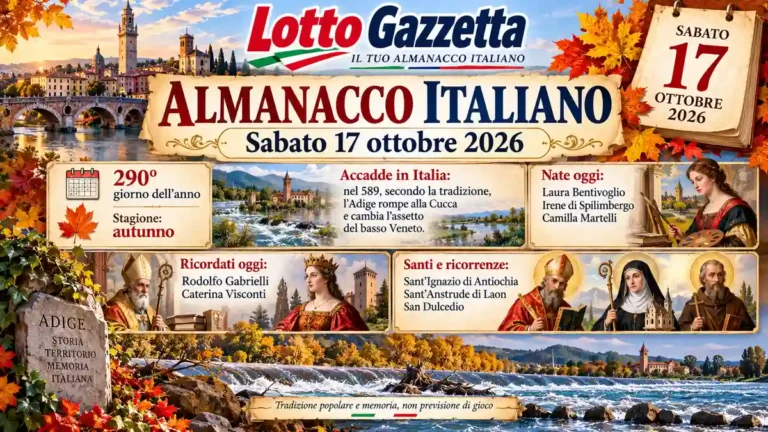 Almanacco italiano, sabato 17 ottobre 2026: memoria d’autunno 1 Almanacco italiano, sabato 17 ottobre 2026: memoria d’autunno