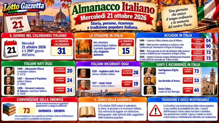Almanacco italiano, 21 ottobre 2026: una giornata di memoria