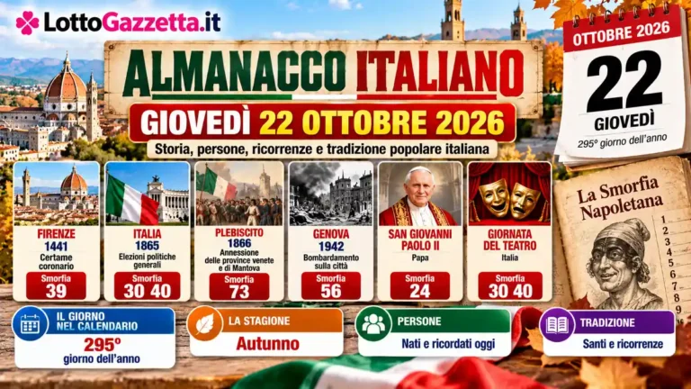 Almanacco italiano del 22 ottobre 2026: memoria, arte e storia 3 Almanacco italiano del 22 ottobre 2026: memoria, arte e storia