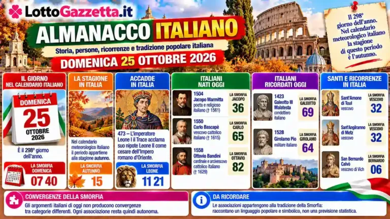 Almanacco italiano, domenica 25 ottobre 2026: il filo della memoria 2 Almanacco italiano, domenica 25 ottobre 2026: il filo della memoria