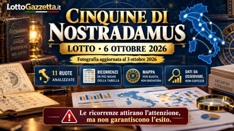 Cinquine di Nostradamus per il Lotto del 6 ottobre 2026: una lettura tra ricorrenze e prudenza 3 Cinquine di Nostradamus per il Lotto del 6 ottobre 2026: una lettura tra ricorrenze e prudenza