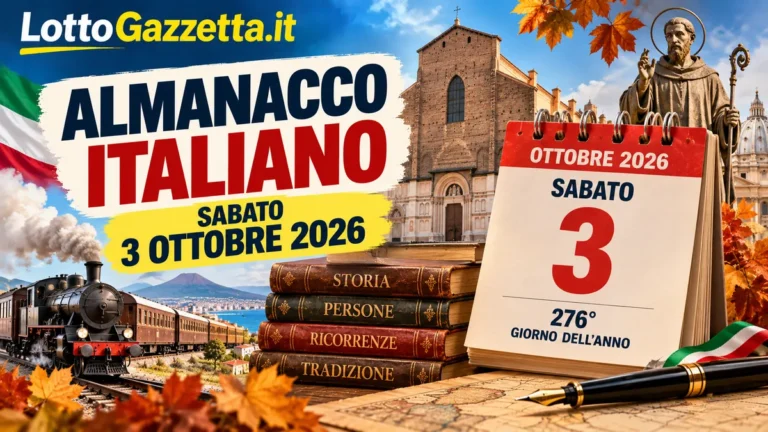 Almanacco italiano del 3 ottobre 2026: memoria e calendario 2 Almanacco italiano del 3 ottobre 2026: memoria e calendario