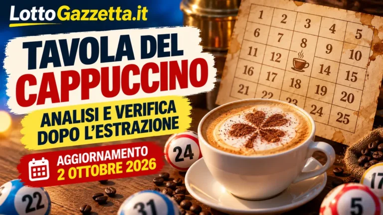 Tavola del Cappuccino: statistiche e previsioni per il concorso del 3 ottobre 2026 51 Tavola del Cappuccino: statistiche e previsioni per il concorso del 3 ottobre 2026