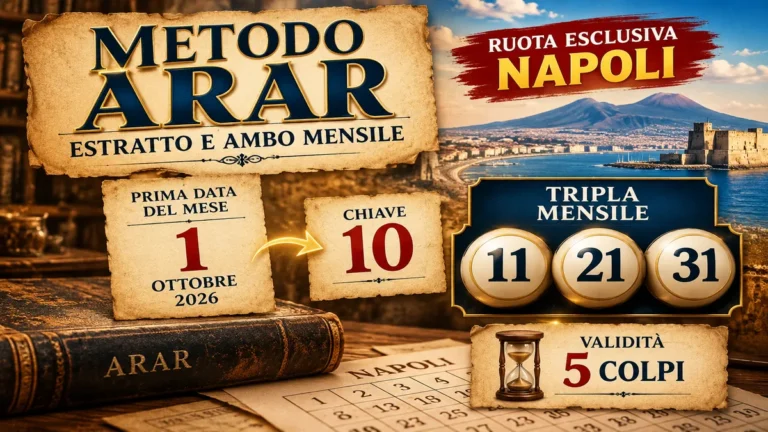 Metodo Arar estratto e ambo mensile: la logica antica della tripla di cadenza 3 Metodo Arar estratto e ambo mensile: la logica antica della tripla di cadenza