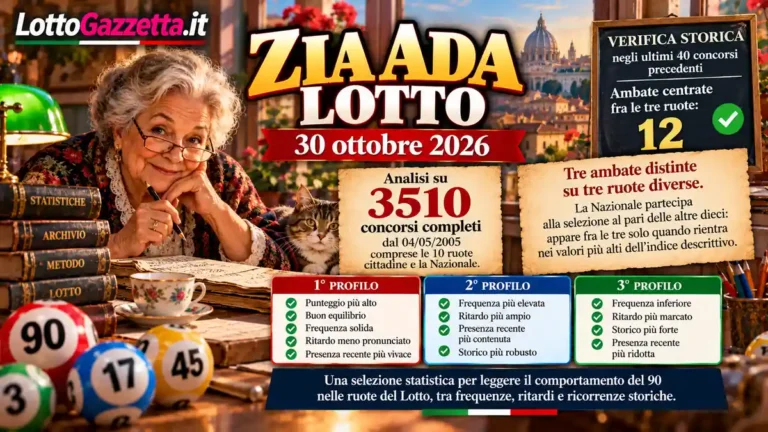 Zia Ada Lotto 30 Ottobre 2026: Personaggi Lotto e tre ambate 46 Zia Ada Lotto 30 Ottobre 2026: Personaggi Lotto e tre ambate
