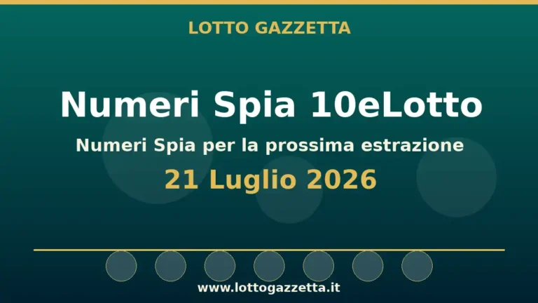 Numeri Spia 10eLotto: il 70 ricorre in 19 cinquine per il 21 Luglio 2026 3 Numeri Spia 10eLotto: il 70 ricorre in 19 cinquine per il 21 Luglio 2026