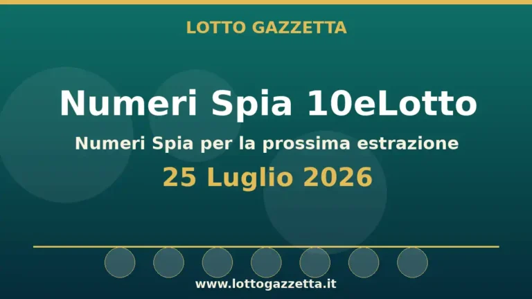 Numeri Spia 10eLotto: il 70 ricorre in 19 cinquine per il 25 Luglio 2026 5 Numeri Spia 10eLotto: il 70 ricorre in 19 cinquine per il 25 Luglio 2026