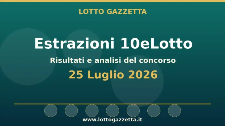 Estrazioni 10eLotto del 25 Luglio 2026: numeri, Oro ed Extra 9 Estrazioni 10eLotto del 25 Luglio 2026: numeri, Oro ed Extra