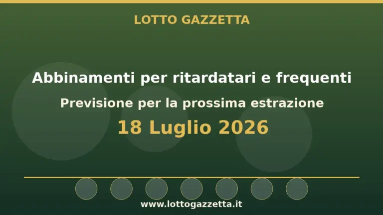 Abbinamenti di ritardatari e frequenti dopo l’estrazione del 18 Luglio 2026 3 Abbinamenti di ritardatari e frequenti dopo l’estrazione del 18 Luglio 2026