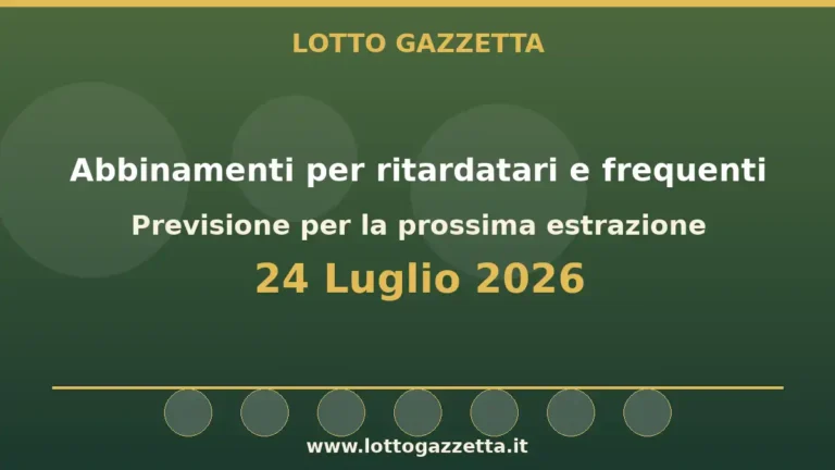 Abbinamenti di ritardatari e frequenti dopo l’estrazione del 24 Luglio 2026 2 Abbinamenti di ritardatari e frequenti dopo l’estrazione del 24 Luglio 2026