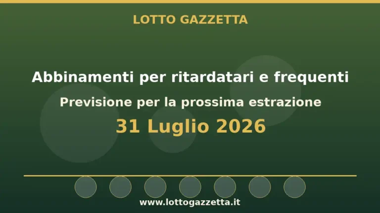 Abbinamenti di ritardatari e frequenti dopo l’estrazione del 31 Luglio 2026 2 Abbinamenti di ritardatari e frequenti dopo l’estrazione del 31 Luglio 2026