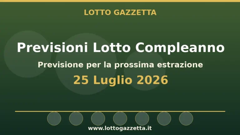 Previsioni Lotto Compleanno per l’estrazione del 25 Luglio 2026 4 Previsioni Lotto Compleanno per l’estrazione del 25 Luglio 2026