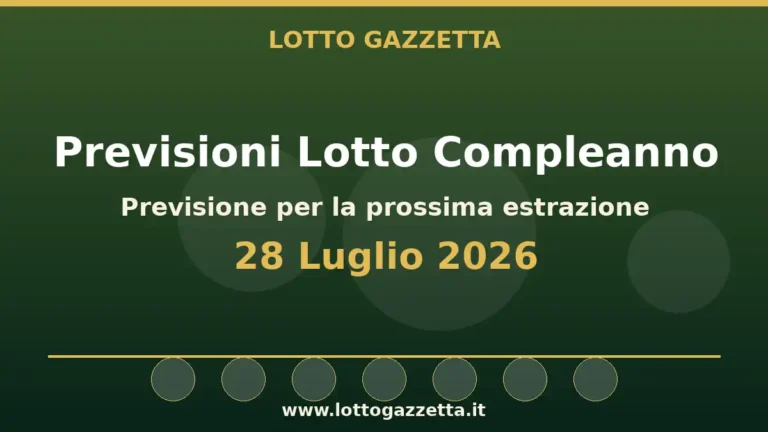 Previsioni Lotto Compleanno per l’estrazione del 28 Luglio 2026 4 Previsioni Lotto Compleanno per l’estrazione del 28 Luglio 2026