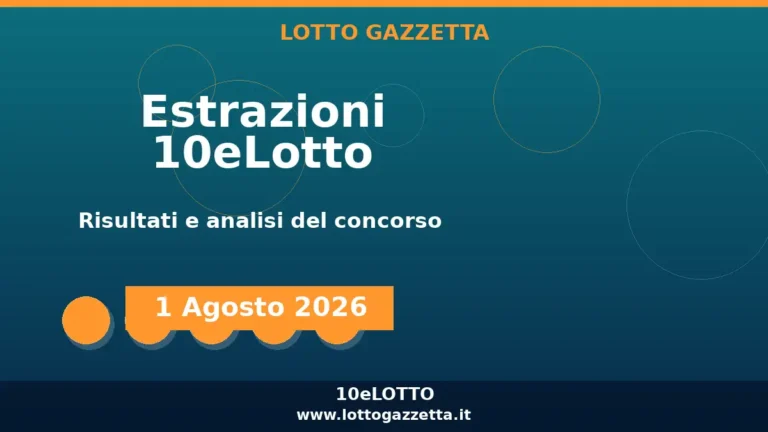Estrazioni 10eLotto del 1 Agosto 2026: numeri, Oro ed Extra 3 Estrazioni 10eLotto del 1 Agosto 2026: numeri, Oro ed Extra
