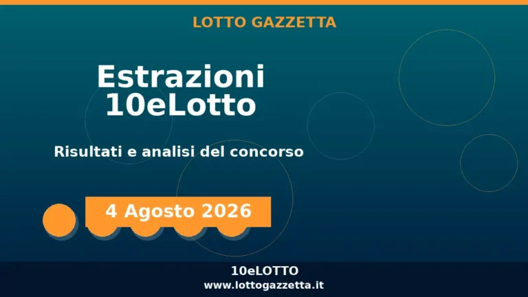 Estrazioni 10eLotto del 4 Agosto 2026: numeri, Oro ed Extra 3 Estrazioni 10eLotto del 4 Agosto 2026: numeri, Oro ed Extra
