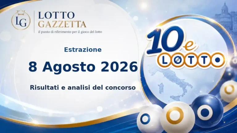 Estrazioni 10eLotto del 8 Agosto 2026: numeri, Oro ed Extra 8 Estrazioni 10eLotto del 8 Agosto 2026: numeri, Oro ed Extra