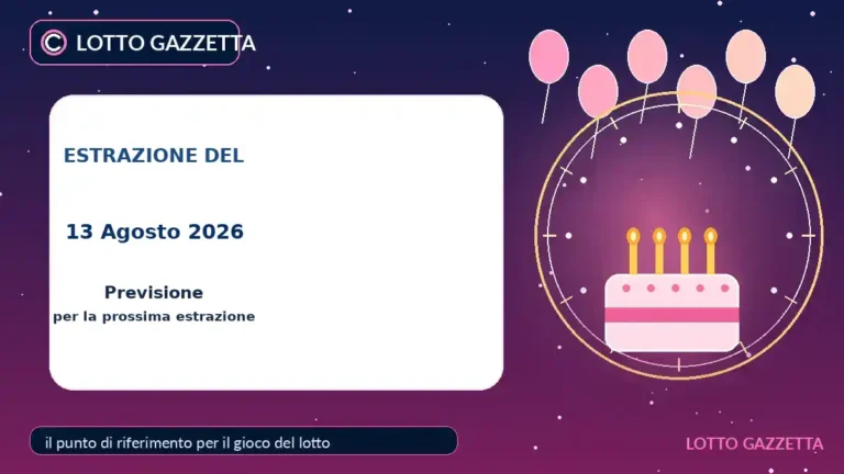 Previsioni Lotto Compleanno per l’estrazione del 13 Agosto 2026 8 Previsioni Lotto Compleanno per l’estrazione del 13 Agosto 2026