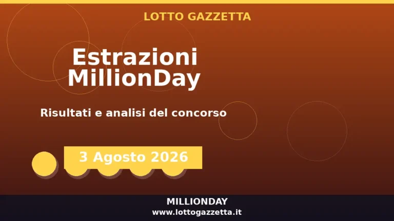 Estrazioni MillionDay del 3 Agosto 2026: risultati delle 13:00 e 20:30