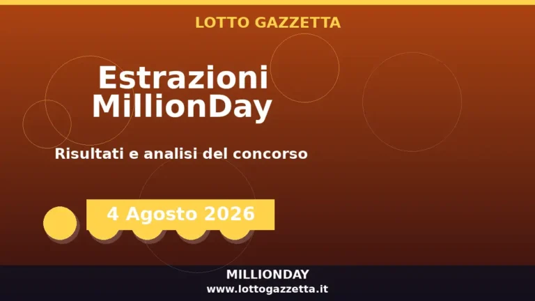 Estrazioni MillionDay del 4 Agosto 2026: risultati delle 13:00 e 20:30