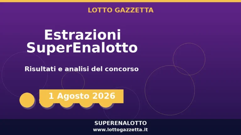 Estrazioni SuperEnalotto del 1 Agosto 2026: sestina, Jolly e SuperStar 2 Estrazioni SuperEnalotto del 1 Agosto 2026: sestina, Jolly e SuperStar