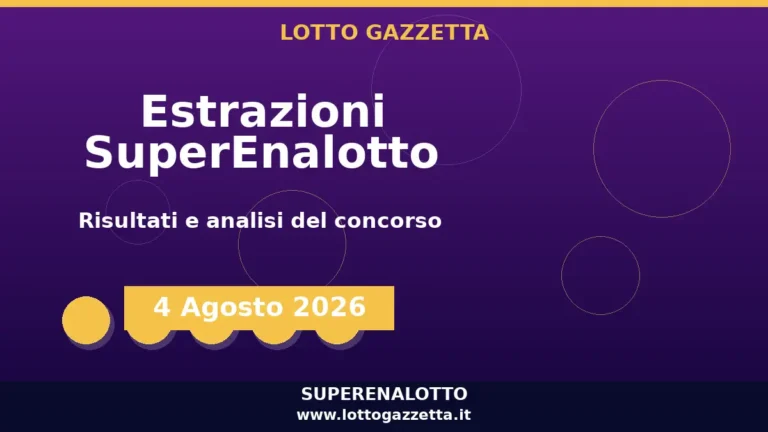 Estrazioni SuperEnalotto del 4 Agosto 2026: sestina, Jolly e SuperStar 2 Estrazioni SuperEnalotto del 4 Agosto 2026: sestina, Jolly e SuperStar