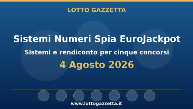 Sistemi Numeri Spia EuroJackpot: il 11 guida le convergenze per il 4 Agosto 2026 4 Sistemi Numeri Spia EuroJackpot: il 11 guida le convergenze per il 4 Agosto 2026