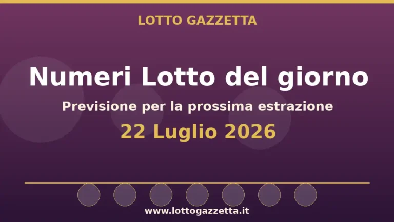Numeri Lotto del 22 Luglio 2026 21 Luglio 2026 per la prossima estrazione 9 Numeri Lotto del 22 Luglio 2026 21 Luglio 2026 per la prossima estrazione