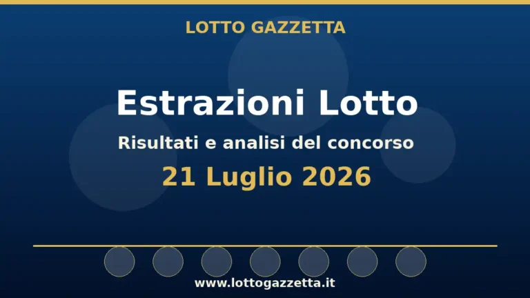 Estrazioni Lotto del 21 Luglio 2026: risultati ruota per ruota 2 Estrazioni Lotto del 21 Luglio 2026: risultati ruota per ruota