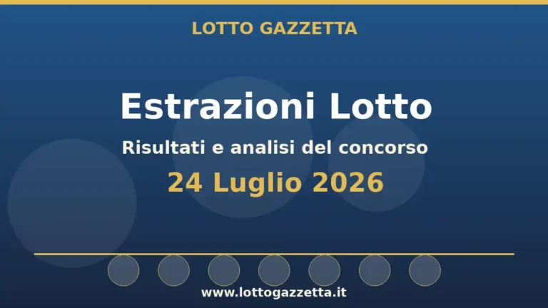 Estrazioni Lotto del 24 Luglio 2026: risultati ruota per ruota 23 Estrazioni Lotto del 24 Luglio 2026: risultati ruota per ruota