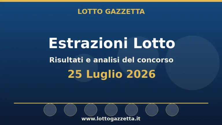 Estrazioni Lotto del 25 Luglio 2026: risultati ruota per ruota 10 Estrazioni Lotto del 25 Luglio 2026: risultati ruota per ruota